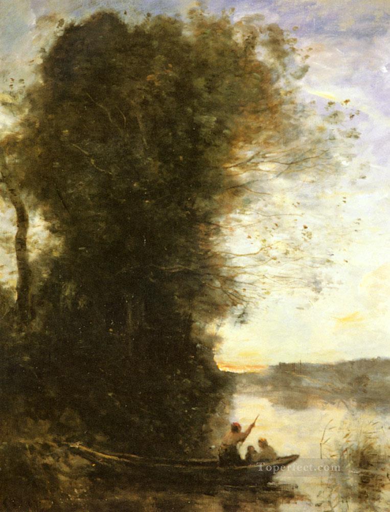 Le Batelier Quittant La Rive Avec Une Femme Et Une Femme Jean Baptiste Camille Corot brook油絵